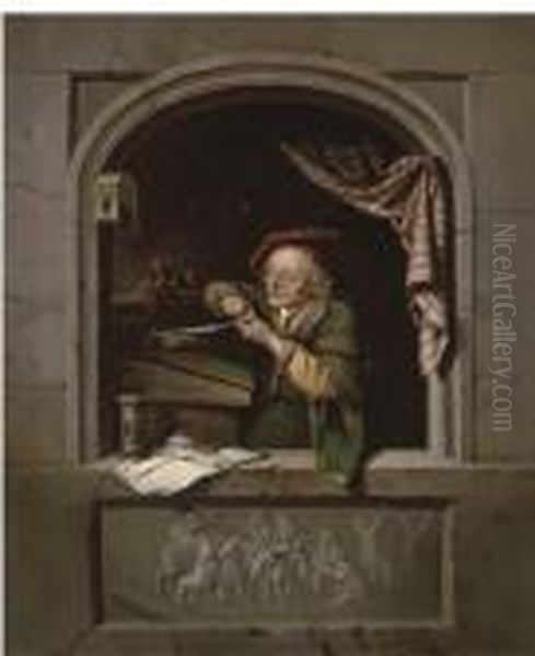 A Scholar Sharpening His Quill At A Casement Oil Painting by Gerrit Dou