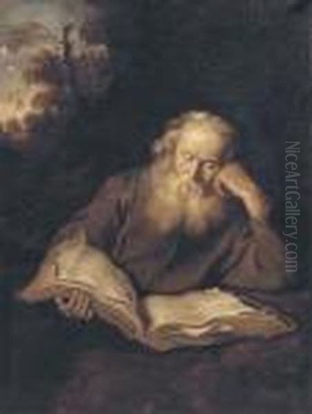 A Hermit Reading In A Grotto Oil Painting by Gerrit Dou