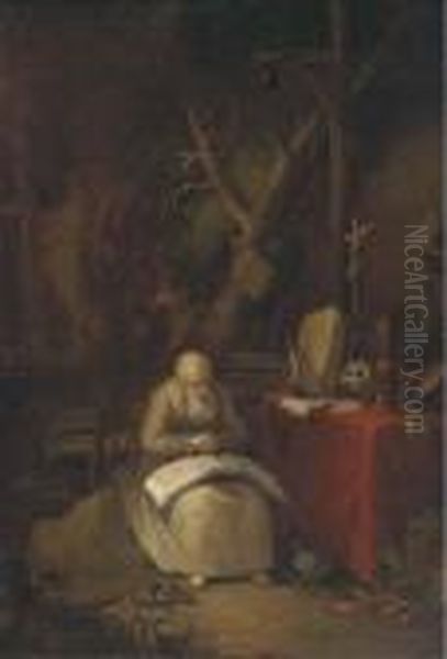 Saint Jerome In A Landscape Oil Painting by Gerrit Dou