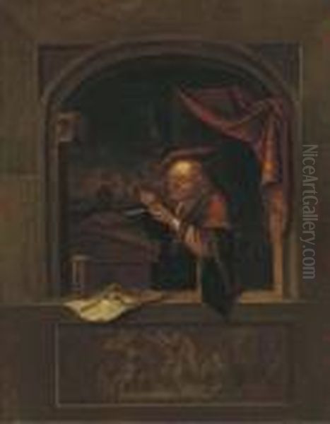 A Man At An Alcove Oil Painting by Gerrit Dou