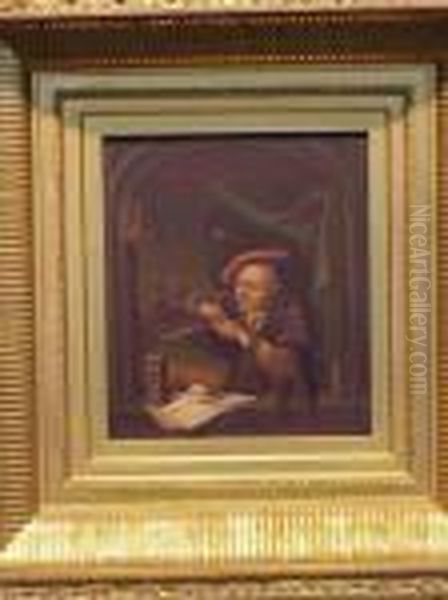 Man Sharpening Quill In Window Frame Oil Painting by Gerrit Dou