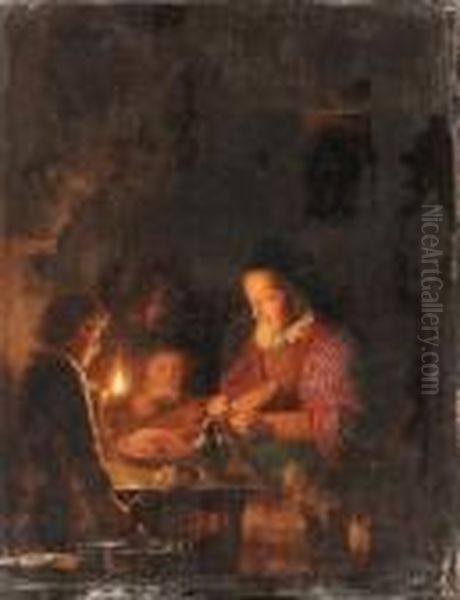 Dou, G.
A Family Preparing A Meal In A Kitchen Oil Painting by Gerrit Dou