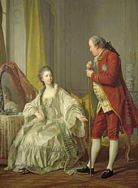 Portrait of the Marquis de Marigny and his Wife Marie-Francoise Constance Julie Filleul 1769 Oil Painting by Louis Michel van Loo