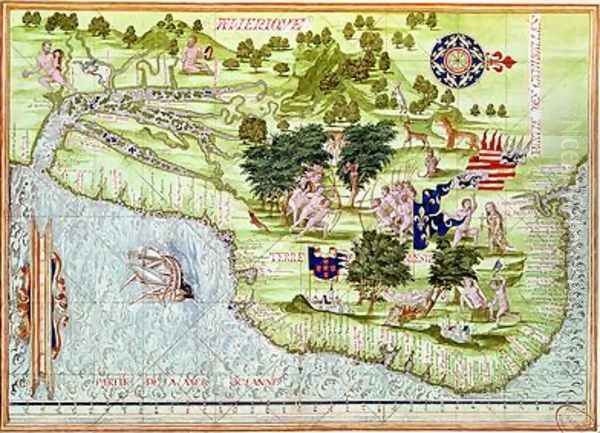 Map of Brasil Oil Painting by Guillaume Le Testu