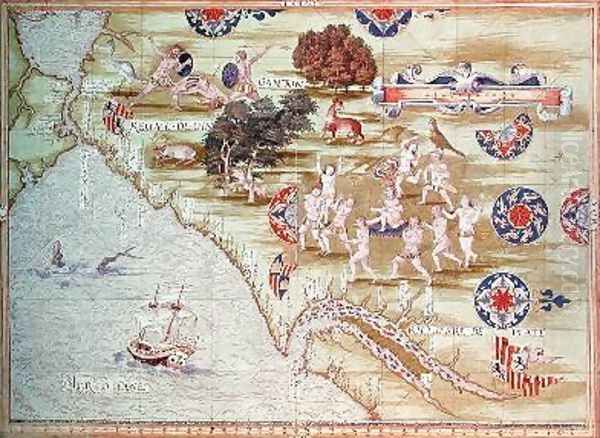 Map of Florida and the Caribbean Oil Painting by Guillaume Le Testu