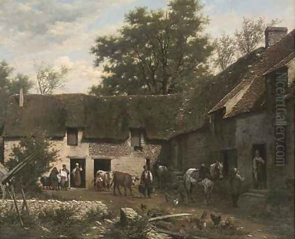 A farmyard in Cernay Oil Painting by Leon Legat