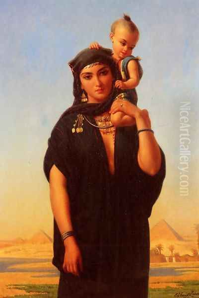 Femme Fellah Portant Son Enfant (Egypte) (Fellah Woman Carrying Her Child (Egypt)) Oil Painting by Charles Emile Hippolyte Lecomte-Vernet