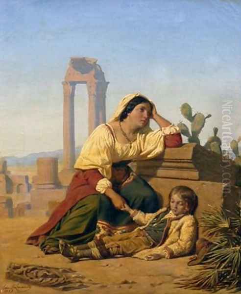 Grief Oil Painting by Charles Emile Hippolyte Lecomte-Vernet