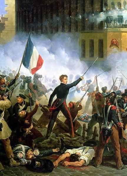 Battle in the Rue de Rohan 28th July 1830 1831 Oil Painting by Charles Emile Hippolyte Lecomte-Vernet