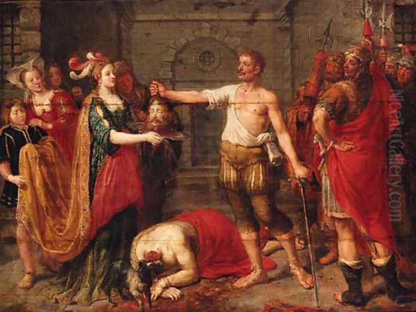 Salome presented with the head of Saint John the Baptist Oil Painting by Pieter van Lint