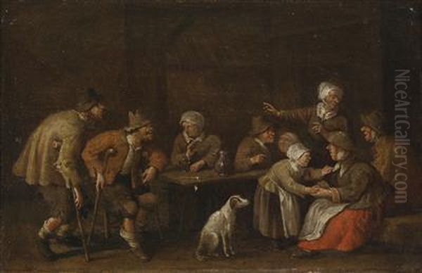 A Tavern Interior With Figures Seatedaround A Table Oil Painting by Joost Cornelisz. Droochsloot