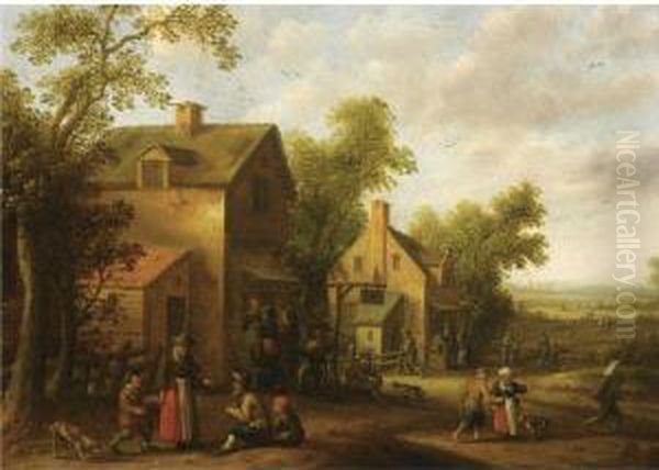 Village Scene With Peasants Oil Painting by Joost Cornelisz. Droochsloot