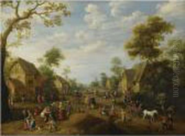 A Village Kermesse With Numerous Peasants Feasting Oil Painting by Joost Cornelisz. Droochsloot