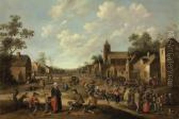 A Village Street Scene Oil Painting by Joost Cornelisz. Droochsloot