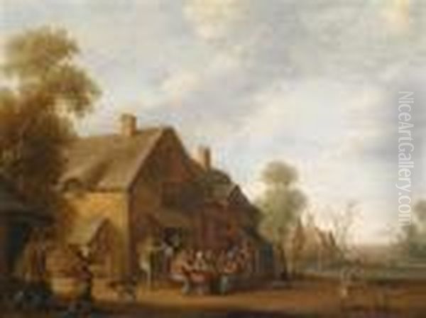 Ein Dorfanger Mit Zechenden Bauern Vor Einem Wirtshaus Oil Painting by Joost Cornelisz. Droochsloot