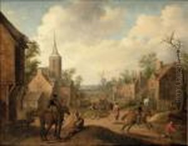 Soldiers Plundering A Village Oil Painting by Joost Cornelisz. Droochsloot