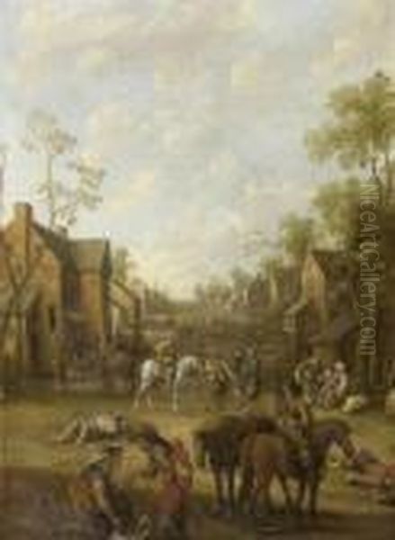 Ambush In A Village Oil Painting by Joost Cornelisz. Droochsloot