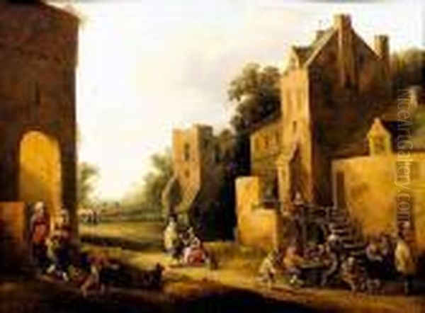 Scene Villageoise Oil Painting by Joost Cornelisz. Droochsloot