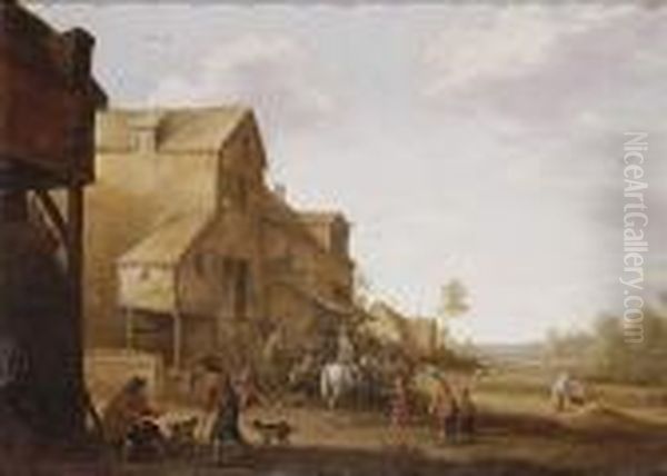 Campesinos En La Calle De Un Poblado 1641 Oil Painting by Joost Cornelisz. Droochsloot