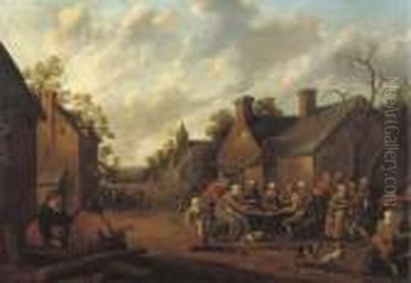 A Peasant Feast In A Village Oil Painting by Joost Cornelisz. Droochsloot