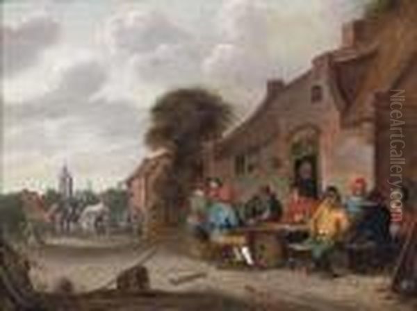 Peasants Drinking And Smoking Outside A Tavern Oil Painting by Joost Cornelisz. Droochsloot