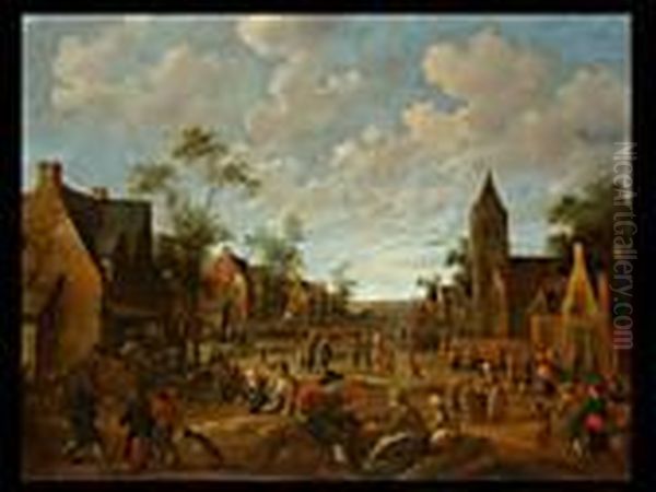 Festliche Stimmung In Einer Breiten Dorfstrasse Oil Painting by Joost Cornelisz. Droochsloot