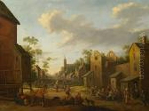 A Village Scene With Numerous Figures Oil Painting by Joost Cornelisz. Droochsloot