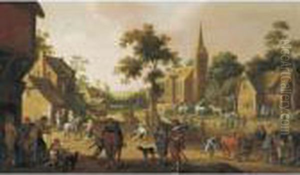 A Village Street Oil Painting by Joost Cornelisz. Droochsloot