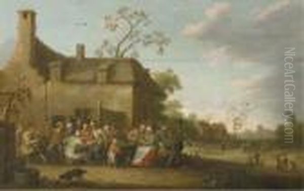 Peasants Merry-making Before A Farmhouse Oil Painting by Joost Cornelisz. Droochsloot