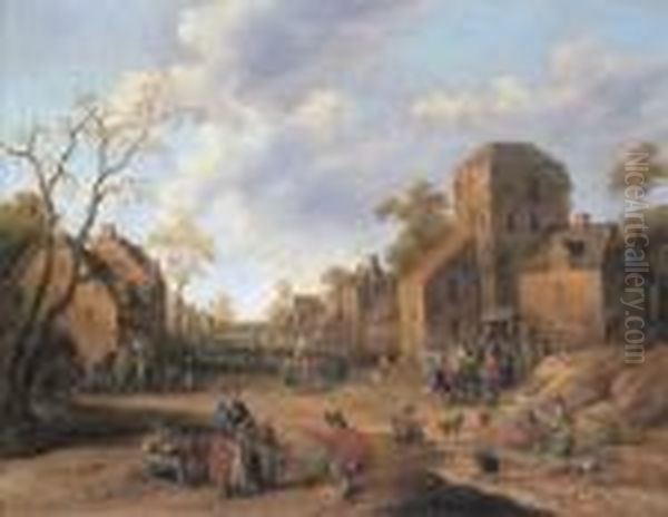 A Village Scene With Figures And Beggars by Joost Cornelisz. Droochsloot