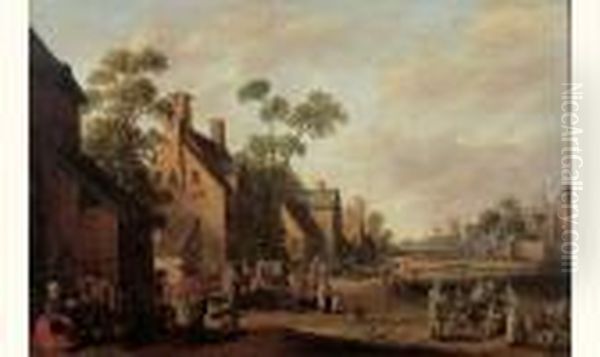 La Rue D'un Village Flamand Oil Painting by Joost Cornelisz. Droochsloot