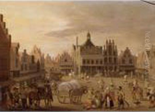 View Of A Square In Amersfoort With Figures Oil Painting by Joost Cornelisz. Droochsloot