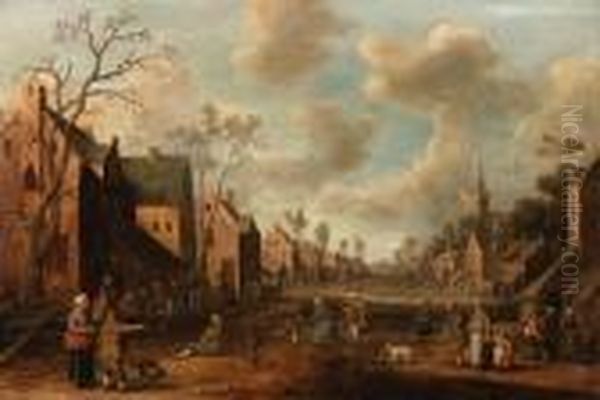 Peasants Merrymaking In A Village Oil Painting by Joost Cornelisz. Droochsloot