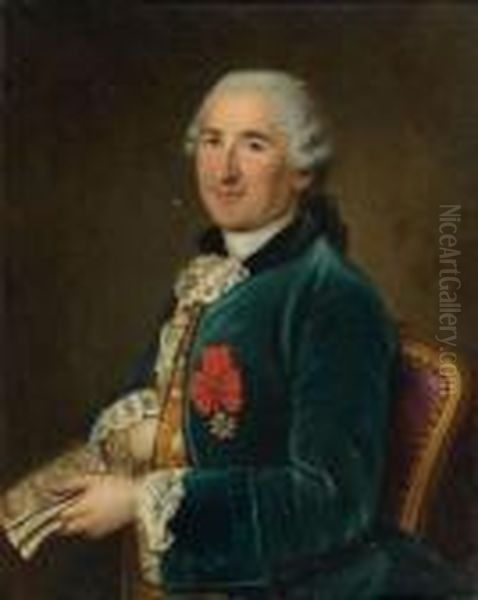 Portrait D'homme Au Gilet Bleu Oil Painting by Francois-Hubert Drouais