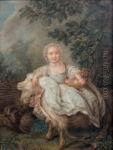 Jeune Fille A La Chevre Oil Painting by Francois-Hubert Drouais