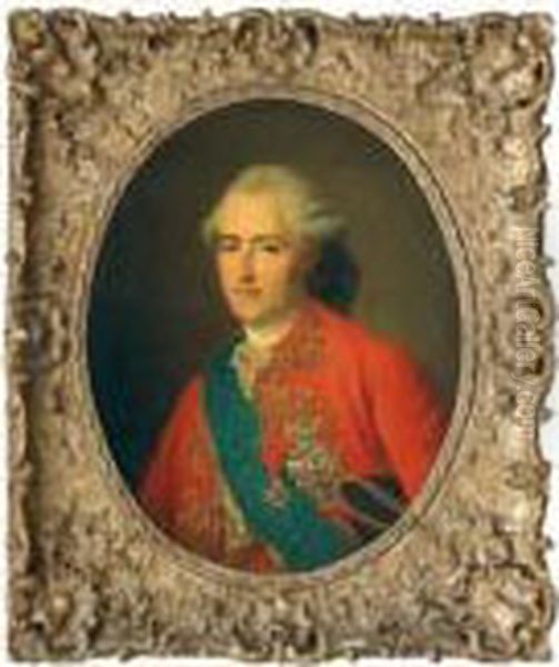 Portrait De Louis Xv Avec L'etoile Du Saint-esprit Et De L'ordre De Saint-louis Oil Painting by Francois-Hubert Drouais