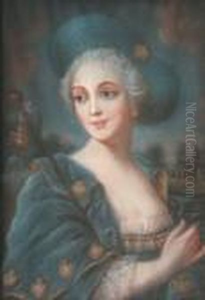 Portrait De Femme En Bergere Oil Painting by Francois-Hubert Drouais