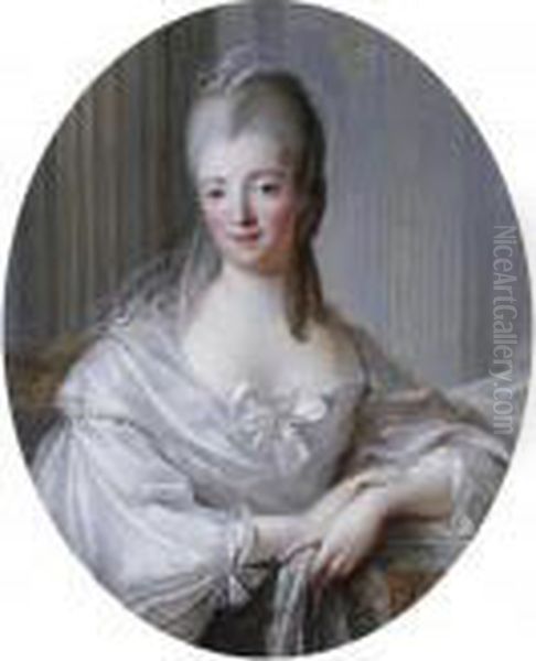 Portrait Of A Young Woman, Half-length, Wearing A White Dress With A Large Bow Oil Painting by Francois-Hubert Drouais