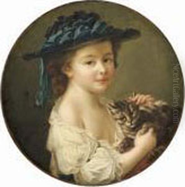 Petite Fille Au Chat Oil Painting by Francois-Hubert Drouais