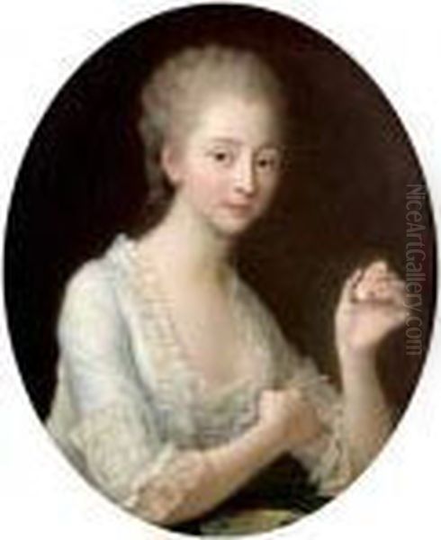 Portrait D'une Miniaturiste Oil Painting by Francois-Hubert Drouais