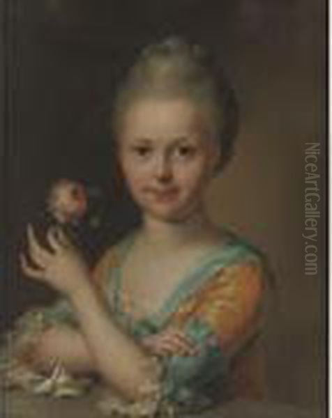 Portrait Of A Girl Holding A Peony Oil Painting by Francois-Hubert Drouais