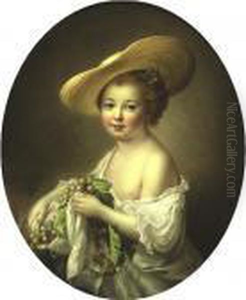 Portrait Of A Girl Holding Grapes Oil Painting by Francois-Hubert Drouais