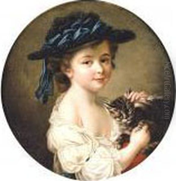 Portrait Of A Girl Holding A Cat Oil Painting by Francois-Hubert Drouais