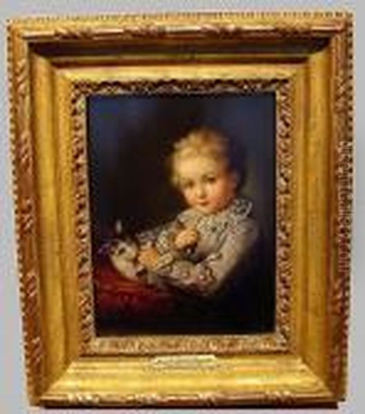 Portrait Of A Boy Playing With A Cat Oil Painting by Francois-Hubert Drouais