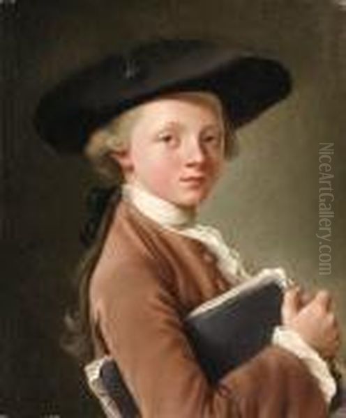 A Boy Holding A Portfolio Oil Painting by Francois-Hubert Drouais