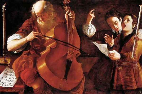 Concert with Two Singers Oil Painting by Giovanni Domenico Lombardi