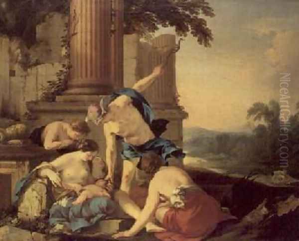 Mercury Entrusts Bacchus to the Care of the Nymphs Oil Painting by Laurent De La Hyre