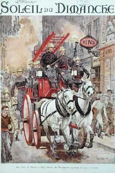 Firemen responding to a fire alarm in Paris Oil Painting by Alphonse Lalauze