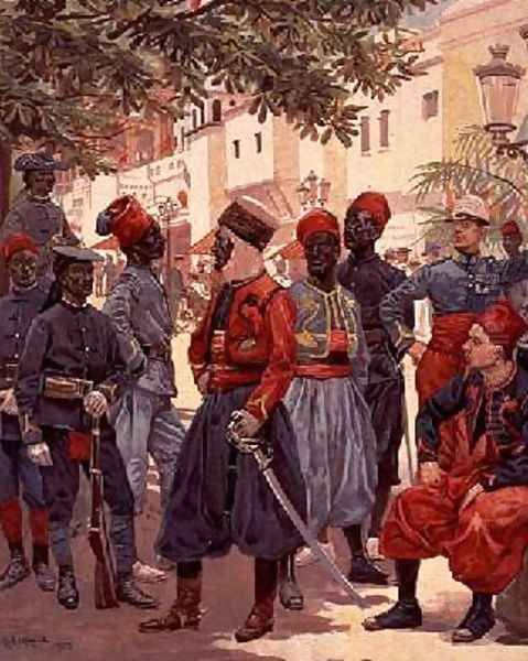 The Last Days of the Colonials in the Trocadero Gardens Oil Painting by Alphonse Lalauze