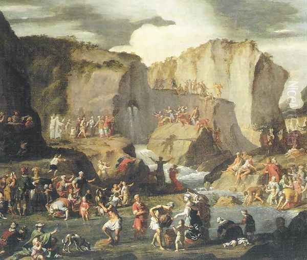 Moses Bringing Forth Water from the Rock Oil Painting by Christoffel Lubieniecki